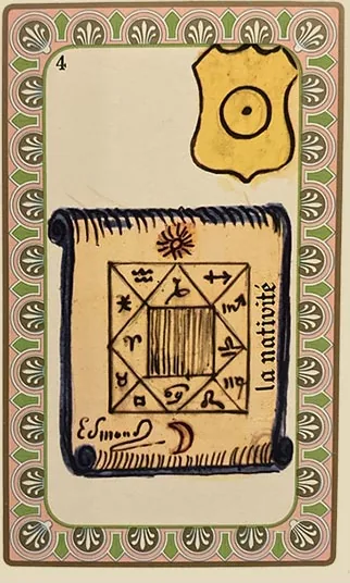 Oracle Belline card 4, La Nativité, printed with its Sun planet emblem