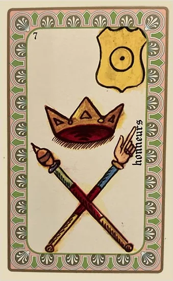 Oracle Belline card 7, Les Honneurs, printed with its Sun planet emblem