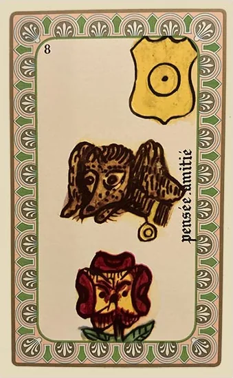 Oracle Belline card 8, Pensée, Amitié, printed with its Sun planet emblem