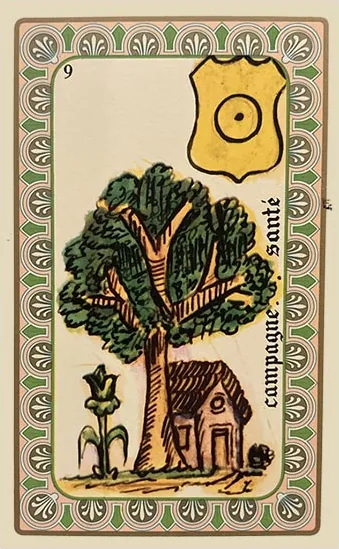 Oracle Belline card 9, Campagne, Santé, printed with its Sun planet emblem