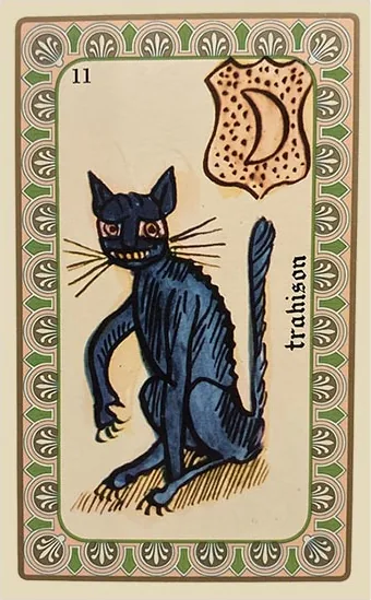 Oracle Belline card 11, La Trahison, printed with its Moon planet emblem