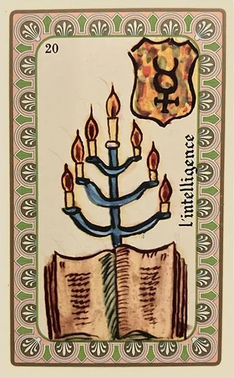 Oracle Belline card 20, L'Intelligence, printed with its Mercury planet emblem