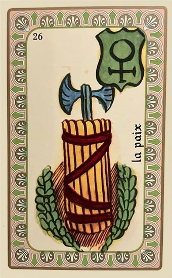 Oracle Belline card 26, La Paix, printed with its Venus planet emblem