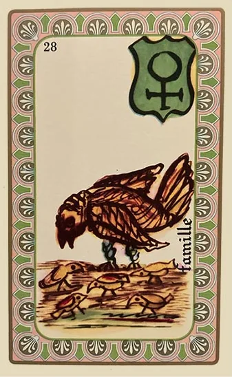 Oracle Belline card 28, La Famille, printed with its Venus planet emblem