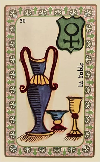 Oracle Belline card 30, La Table, printed with its Venus planet emblem