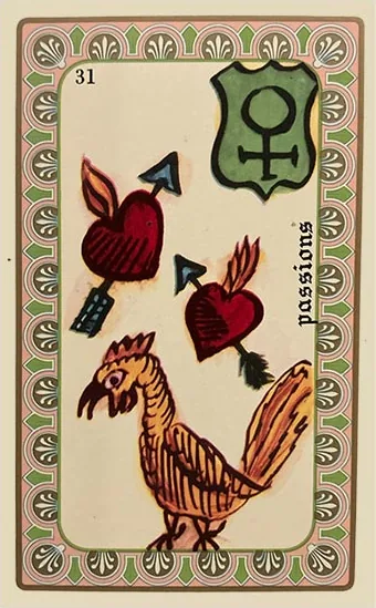 Oracle Belline card 31, Les Passions, printed with its Venus planet emblem
