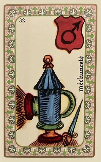 Oracle Belline card 32, La Méchanceté, printed with its Mars planet emblem