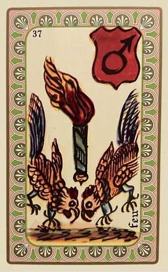 Oracle Belline card 37, Le Feu, printed with its Mars planet emblem