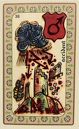 Oracle Belline card 38, L'Accident, printed with its Mars planet emblem