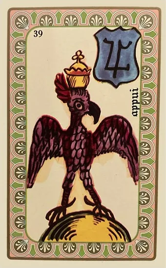 Oracle Belline card 39, L'Appui, printed with its Jupiter planet emblem