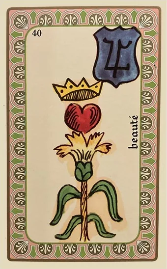 Oracle Belline card 40, La Beauté, printed with its Jupiter planet emblem
