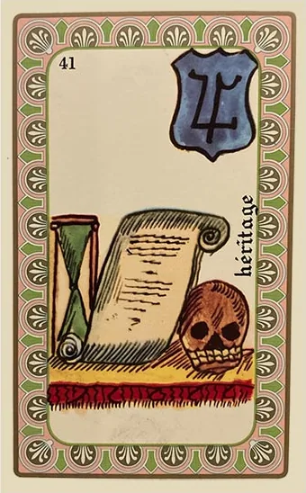 Oracle Belline card 41, L'Héritage, printed with its Jupiter planet emblem