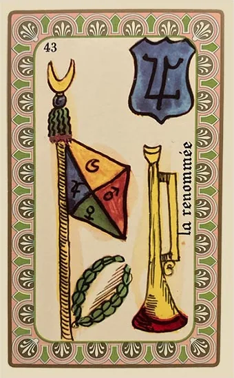 Oracle Belline card 43, La Renommée, printed with its Jupiter planet emblem
