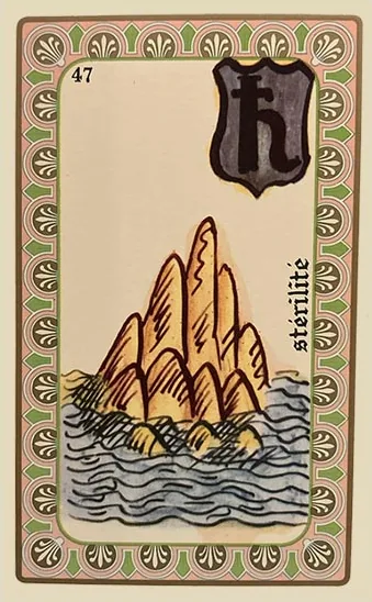 Oracle Belline card 47, La Stérilité, printed with its Saturn planet emblem
