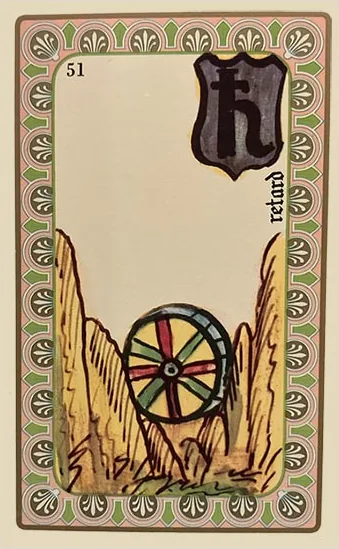 Oracle Belline card 51, Le Retard, printed with its Saturn planet emblem