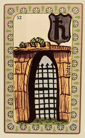 Oracle Belline card 52, Le Cloître, printed with its Saturn planet emblem