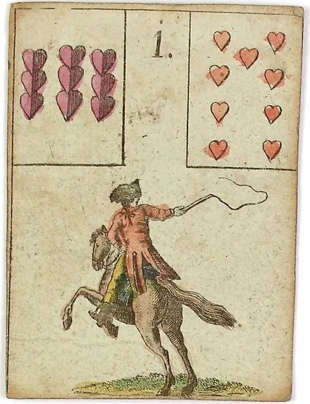 Hechtel's Game of Hope, card 1, the Rider, with playing-card insets, hand-coloured, 1799