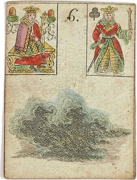 Hechtel's Game of Hope, card 6, the Clouds, with playing-card insets, hand-coloured, 1799