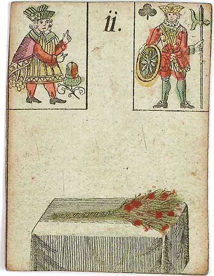 Hechtel's Game of Hope, card 11, the Whip, with playing-card insets, hand-coloured, 1799
