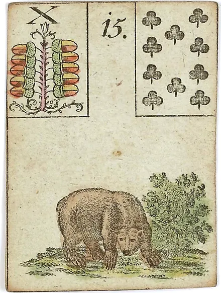 Hechtel's Game of Hope, card 15, the Bear, with playing-card insets, hand-coloured, 1799