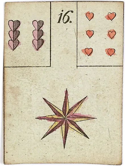 Hechtel's Game of Hope, card 16, the Stars, with playing-card insets, hand-coloured, 1799