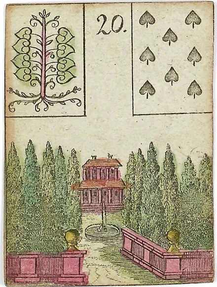 Hechtel's Game of Hope, card 20, the Garden, with playing-card insets, hand-coloured, 1799