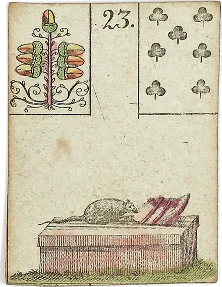 Hechtel's Game of Hope, card 23, the Mice, with playing-card insets, hand-coloured, 1799