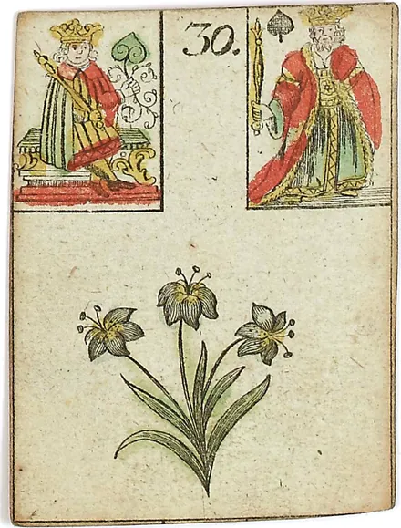 Hechtel's Game of Hope, card 30, the Lily, with playing-card insets, hand-coloured, 1799