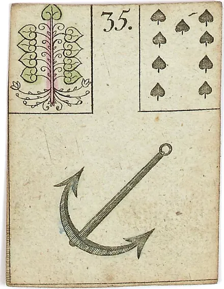 Hechtel's Game of Hope, card 35, the Anchor, with playing-card insets, hand-coloured, 1799