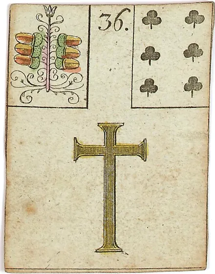 Hechtel's Game of Hope, card 36, the Cross, with playing-card insets, hand-coloured, 1799